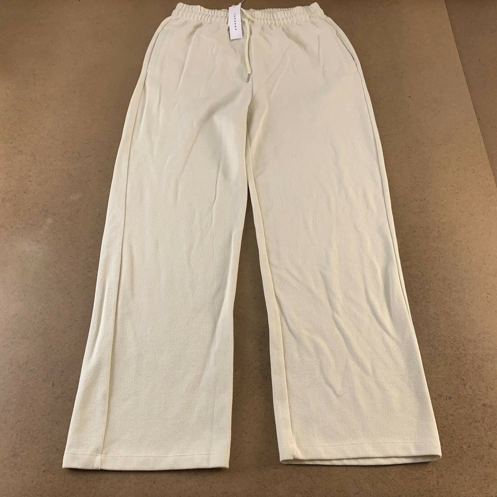 Top Shop Womens Straight Leg Pants White Drawstring Pockets 12 New